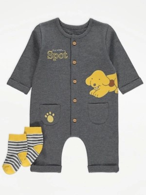 Spot Grey Footless Romper and Socks Outfit Baby at ASDA