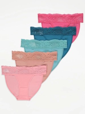 Pink Assorted Tanga Knickers 5 Pack Lingerie at ASDA