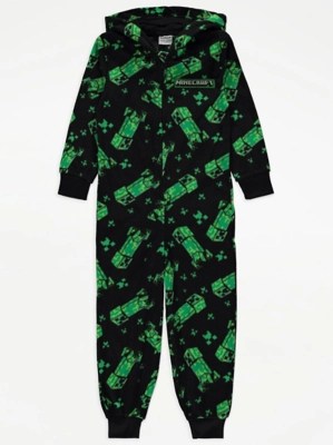 Black Minecraft Creeper Character Print Onesie Kids at ASDA