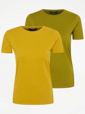 Assorted Green Basic Crew Neck TShirts 2 Pack Women at ASDA