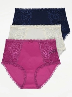 Lace Full Brief Knickers 3 Pack Lingerie at ASDA