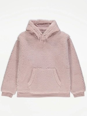 Pink Sherpa Fleece Hoodie Kids at ASDA