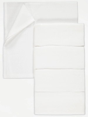 White Muslin Squares 5 Pack Baby at ASDA