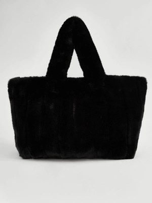 Black Faux Fur Tote Bag Women at ASDA