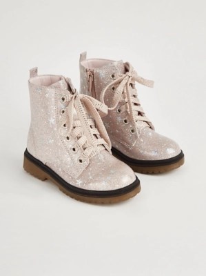 Pink Glitter Grunge Boots Kids at ASDA
