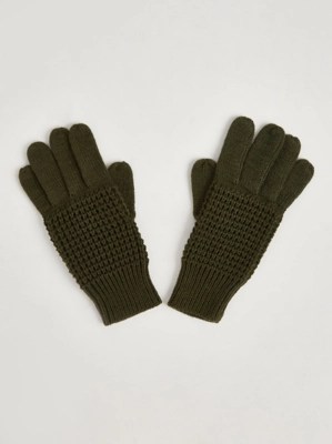 Khaki Knitted Gloves Men at ASDA