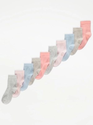 Plain Pastel Cotton Rich Ankle Socks 10 Pack Kids at ASDA