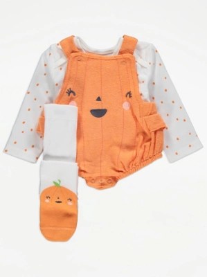 Halloween Pumpkin Romper Bodysuit and Tights Outfit Baby at ASDA