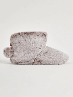 Brown Faux Fur Slipper Boots Women at ASDA