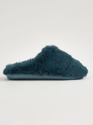Teal Faux Fur Mule Slippers Sale & Offers at ASDA