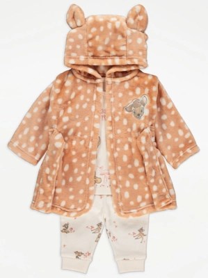 Disney Bambi Character Print Pyjamas and Dressing Gown Set Baby