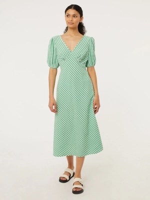 Green Gingham VNeck Midi Dress Women at ASDA