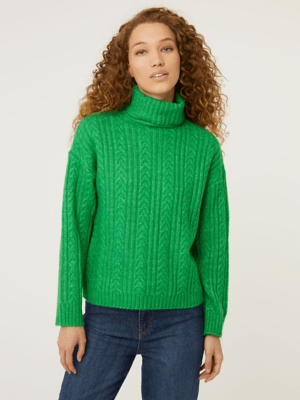 Green Roll Neck Cable Knit Jumper Sale & Offers at ASDA