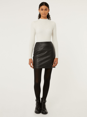 Black Leather Look Animal Textured Mini Skirt Women at ASDA