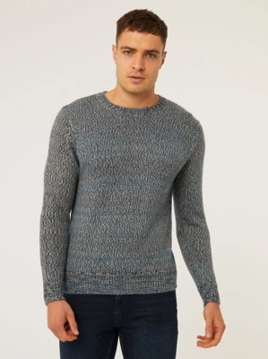 Teal Mix Yarn Knitted Crew Neck Jumper Men at ASDA