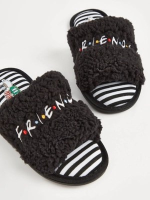 Friends Black Fluffy Slider Slippers Women at ASDA