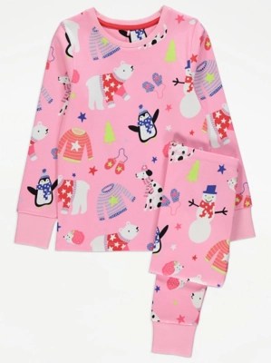 Pink Christmas Pyjamas Kids at ASDA