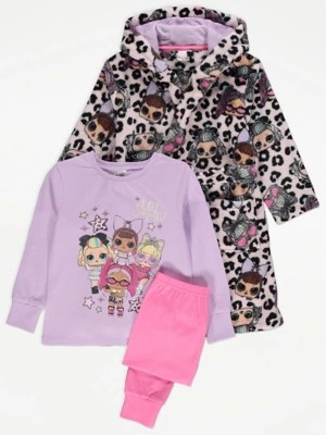 L.O.L Surprise! Animal Print Dressing Gown and Pyjamas 3 Piece Set Kids at ASDA