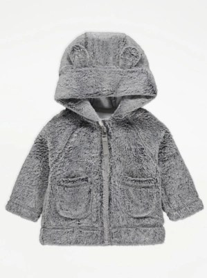 Grey Faux Fur Hooded Jacket Baby at ASDA