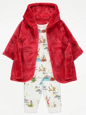 The Grinch Character Print Dressing Gown and Pyjamas Set Baby at ASDA