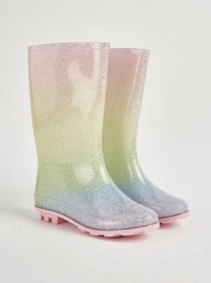 Rainbow Glitter Wellington Boots Kids at ASDA