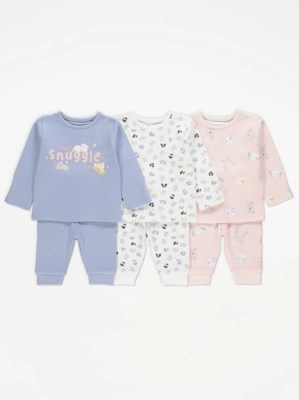 Assorted Snuggle Animal Print Pyjamas 3 Pack Baby at ASDA