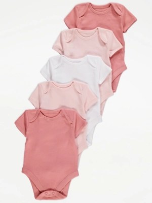 Assorted Pink Bodysuits 5 Pack Baby at ASDA