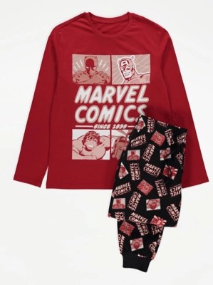 Marvel Comics Red Fleece Slogan Pyjamas Gift Set Men at ASDA