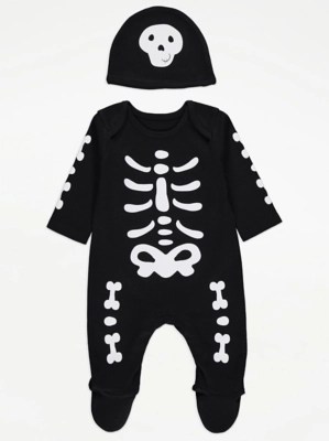 Halloween Skeleton Matching Family Sleepsuit and Hat Baby at