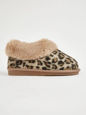 Animal Print Faux Fur Slipper Boots Women at ASDA