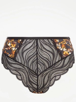 Entice Printed Satin High Waisted Brazilian Knickers Women