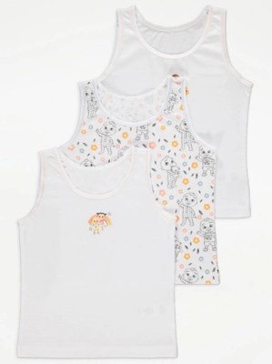 Graphic Print White Vests 3 Pack Kids at ASDA