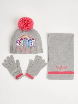 My Little Pony Grey Hat Scarf and Gloves 3 Piece Set Kids at