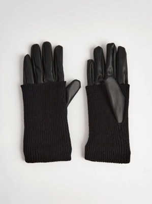 Black Faux Leather Knitted Gloves Women at ASDA