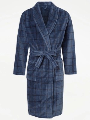 Blue Checked Dressing Gown Men at ASDA