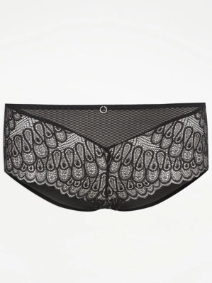 Entice Black Peacock Lace Short Knickers Women at ASDA