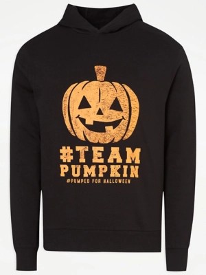 Halloween Team Pumpkin Slogan Adults Hoodie Men at ASDA