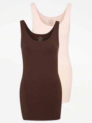 Assorted Nude Longline Vests 2 Pack Women at ASDA