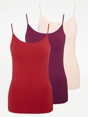 Red Assorted Cami Vests 3 Pack Women at ASDA