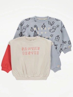 Unisex Santa’s Bestie Slogan Print Sweatshirts 2 Pack Kids