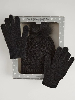 Black Hat and Gloves Gift Box Women at ASDA