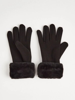 Black Fur Cuff Gloves Women at ASDA