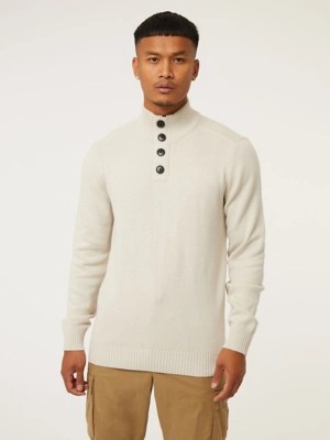 Neutral Chunky Knit Quarter Zip Jumper Men at ASDA