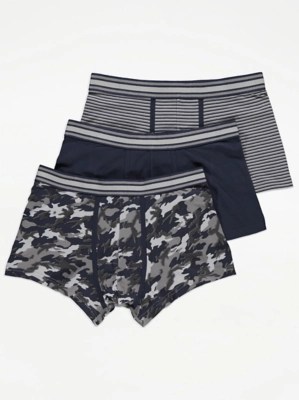 Grey Camouflage Hipster Trunks 3 Pack Men at ASDA