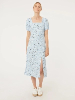 Blue Floral Print Puff Sleeve Midi Dress Women at ASDA