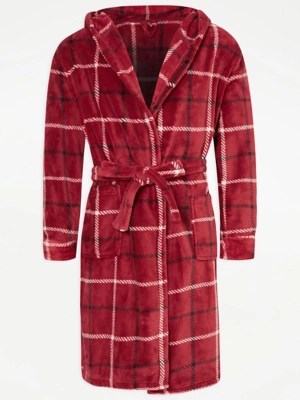 Burgundy Checked Dressing Gown Men at ASDA