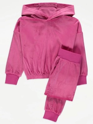 Pink Velour Gemstone Tracksuit Kids at ASDA