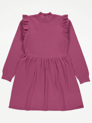 Pink Frill Sleeve Knitted Dress Kids at ASDA
