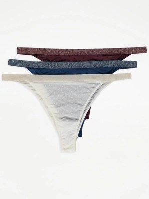 Glitter Star Print Tanga Briefs 3 Pack Lingerie at ASDA