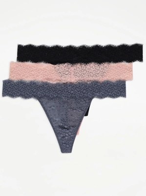 Animal Print Lace Tanga Briefs 3 Pack Lingerie at ASDA